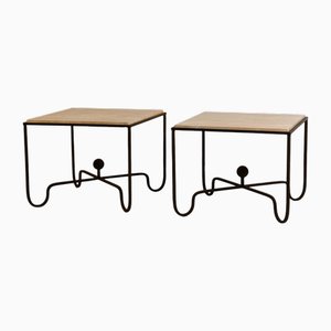 Large Entretoise Cream Travertine Side Tables by Atelier Cabanel, Set of 2