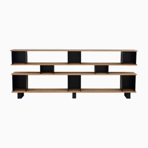 Low Horizontal Matte Black and Polished Oak Shelving Unit by Atelier Cabanel
