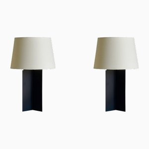 Croisillon Matte Black Steel and Parchment Lamps by Atelier Cabanel, Set of 2