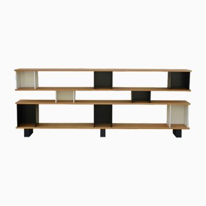 Low Oak Black and White Horizontale Shelving Unit by Atelier Cabanel
