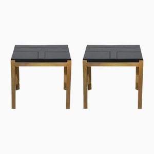 Caisson Lacquer and Patinated Brass Side Tables by Atelier Cabanel, Set of 2