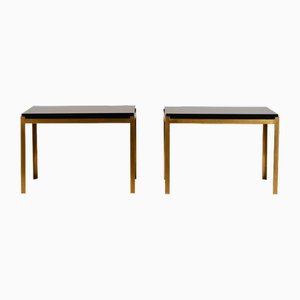 Caisson Brass and Black Lacquer End Tables by Atelier Cabanel, Set of 2