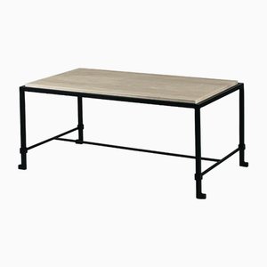 Small Diagramme Wrought Iron and Travertine Coffee Table by Atelier Cabanel