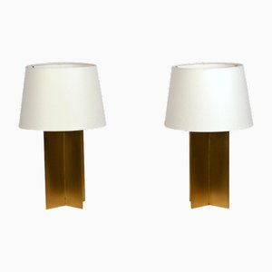 Chic Polished Brass and Parchment Paper Table Lamps by Atelier Cabanel, Set of 2