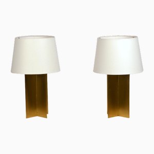Tischlampen aus poliertem Messing & Pergamentpapier von Atelier Cabanel, 2 . Set