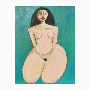 Sam Millington, Composición figurativa desnuda turquesa, 2024, óleo sobre lienzo
