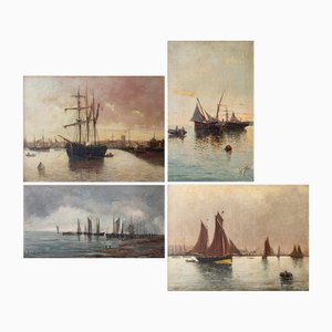 Artisti vari, Scene marine, XIX secolo, Dipinti, set di 4