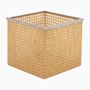 Mid-Century Basket in Acrylic Glass, Rattan and Chrome in the style of Christian Dior, Italy, 1970s