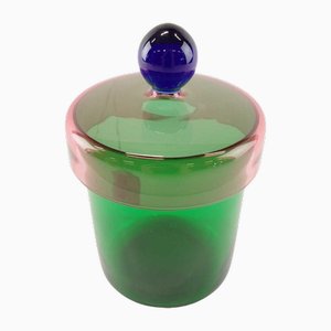 Handmade Green, Pink and Blue Glass Lidded Jar by Erik Höglund for Nordiska Kompaniet, 1992