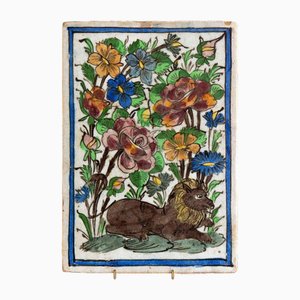 Middle Eastern Qajar Lion Tile, Late 19th Century