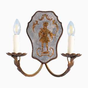 Murano Painted Mirror Sconces, 1930s, Set of 2