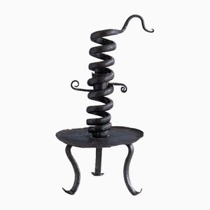 Candelabro alto Queue De Rat francés de hierro forjado, finales del siglo XVII