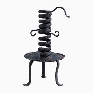 French Wrought Iron Queue De Rat Medium Candlestick, Late 17th Century