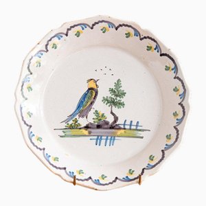 Faience Blue Bird Plate from Nevers, 18th Century