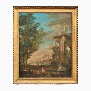 After I. De Moucheron, Landscape with a Fountain, 18th Century, Painting on Canvas