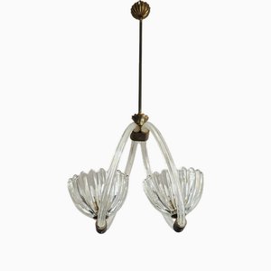 Art Deco Kronleuchter aus Muranoglas und Bronze, zugeschrieben auch Barovier and Toso, 1950er