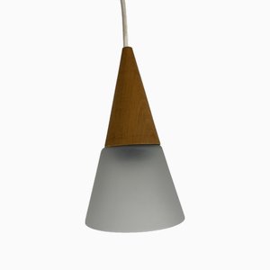 Glass and Teak Pendant Light from Es Horn, Denmark, 1980s