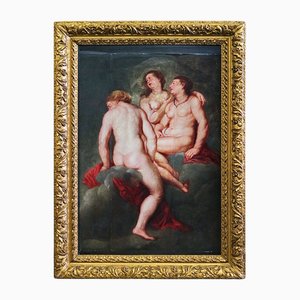 Pittore Rubensiano di Scuola Genovese, Le Tre Grazie, XVIII secolo, Olio su tavola, Con cornice