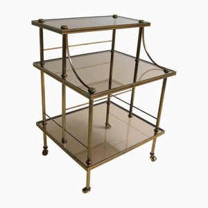 Französischer Mid-Century Servierwagen aus Messing & Rauchglas, 1970er