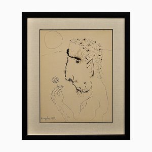 John Kingerlee, Selbstporträt, Mitte des 20. Jahrhunderts, Tinte auf Papier