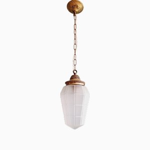 Lampada a sospensione Art Déco in vetro satinato trasparente sfaccettato, anni '20