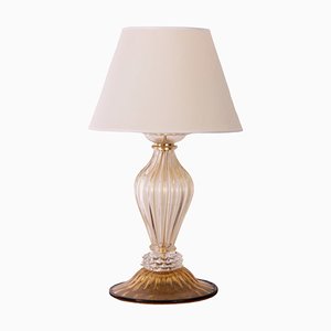 Large Murano Blown Glass Table Lamps with Gold and Amber Color with Lampshade