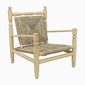 Chaise Basse en Teck Naturel attribuée à Adrien Audoux & Frida Minet, 1970s