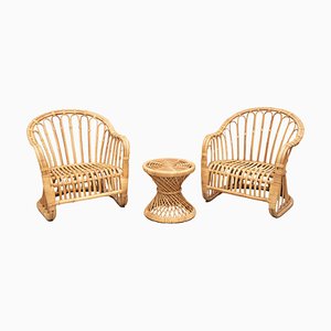 Gartensessel & Couchtisch aus Korbgeflecht, 1980er, 3er Set