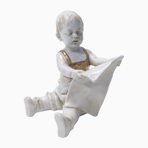 Statuetta decorativa vintage in ceramica e oro di Capodimonte, anni '60