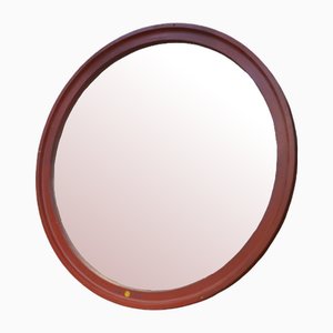 Large Industrial Round Wooden Mirror, 1920s