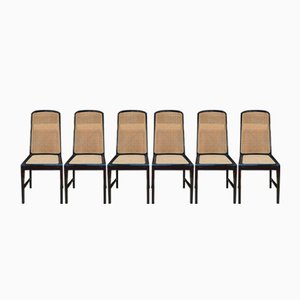 Vintage Cane Chairs in Black Lacquered Wood, 1970, Set of 6