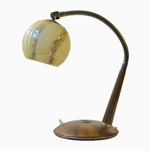 Italian Art Deco Table Lamp in Walnut and Marbled Glass, 1930s