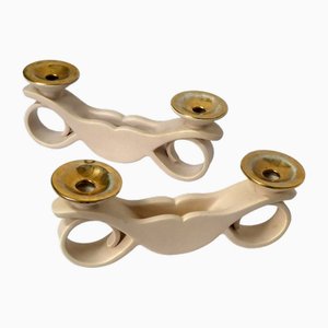 Portacandele in ceramica di Louis Giraud per Vallauris, anni '50, set di 2