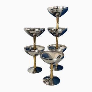Large Silver and Metal Stainless Steel Bowls, Set of 6