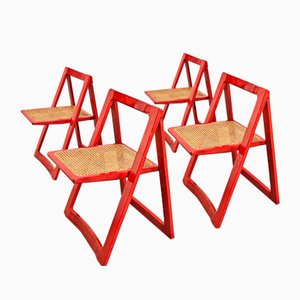 Red Vienna Straw Folding Chairs Mod. Trieste by A. Jacober and p.daniello for Bazzani, 1970s, Set of 4