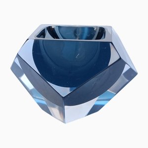 Smoked Grey Faceted Murano Sommerso Glass Bowl or Ashtray, 1970s