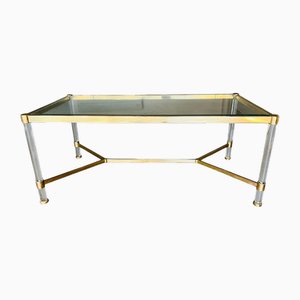 Table d'Appoint Mid-Century en Laiton et Verre, Italie, 1970s