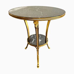 Art Deco Gueridon Tisch aus schwarzem Marmor mit weißer Maserung