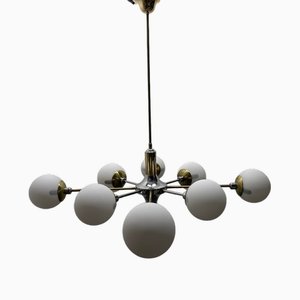 Lampadario Sputnik in ottone cromato, anni '80