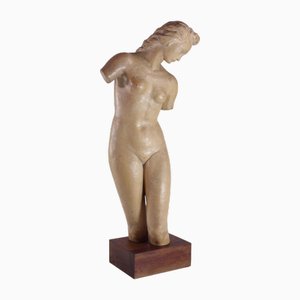 Ugo Zaccagnini, Art Deco Skulptur einer nackten Frau, 1930er, Steingut