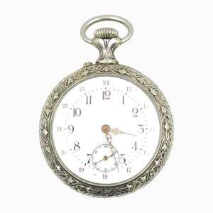 Orologio da taschino Tribaudeau Besançon con cassa in argento nichel, Francia, inizio XX secolo