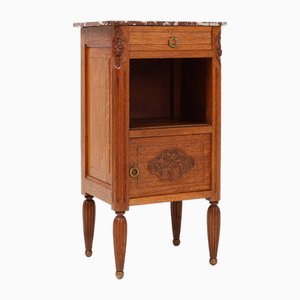 Comodino Art Déco in quercia con ripiano in marmo, Francia, anni '30