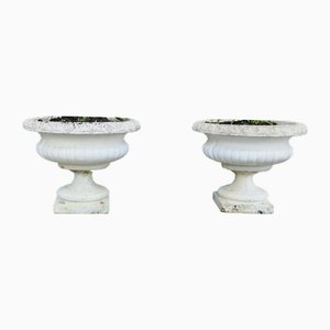 Large Weathered Cast Stone Garden Planters, 1930s, Set of 2