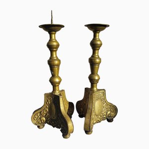 Bougeoirs Art Nouveau en Laiton, 1890s, Set de 2