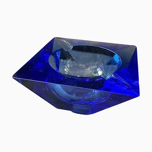 Cendrier Moderne en Verre de Murano Bleu à Facettes, 1980s