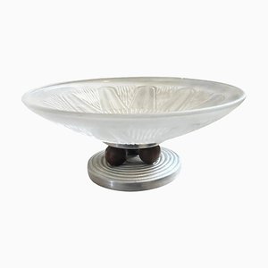 Vintage French Art Deco Aluminum Wood and Opalescent Glass, 1930s