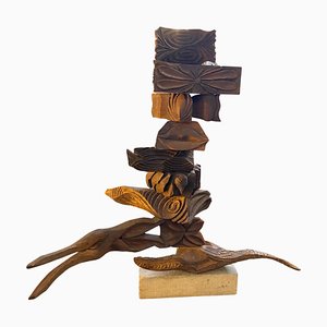 Sciacca, Organic Modern Movable Hand-Carved Sculpture, 2000s, Wood
