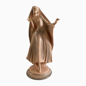 Art Deco Pink Porcelain Sculpture of Lady, Germany, 1920s