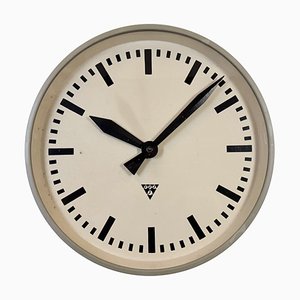Large Brown Industrial Factory Wall Clock from Pragotron, 1960s