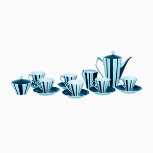 Set da caffè a righe di Wacław Górski per Elżbieta Zakłady Porcelain I Porcelitu Chodzież, anni '60, set di 15